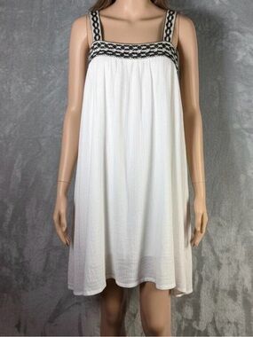 Goa Beachwear By Japna White Sleeveless Dress Black & Tan Crochet Detail NWT Sm
